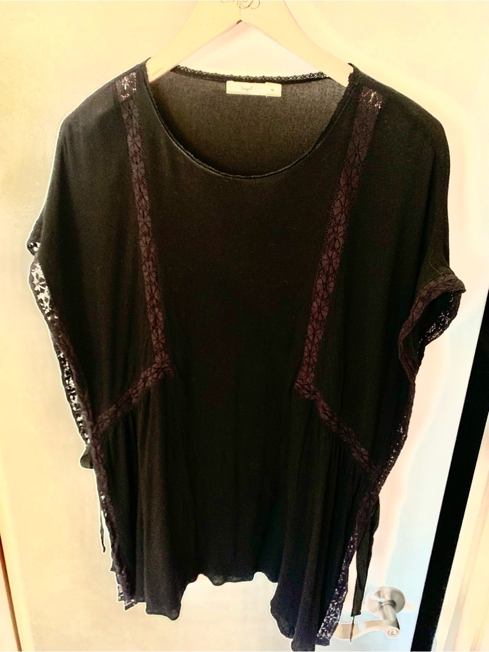 hazel Black Lace-Trim Round Neck Top w/ ties on each side